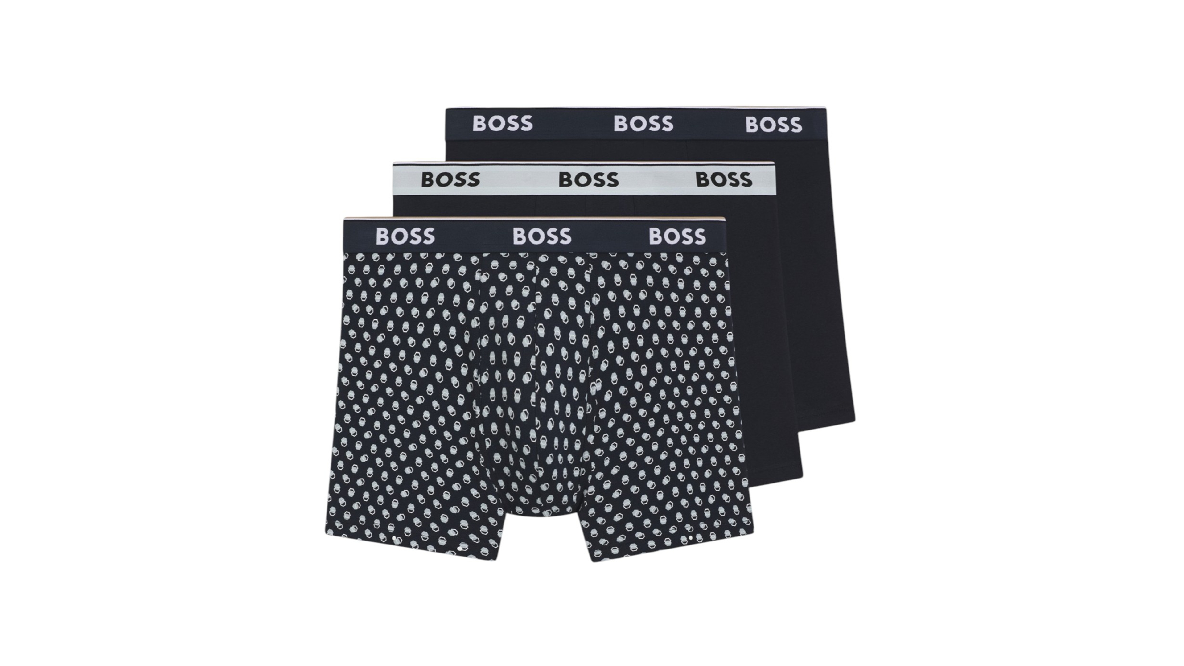 Boss by Hugo Men's Power Cotton Stretch Exposed Elastic Waistband Boxer Briefs, 3-Pack