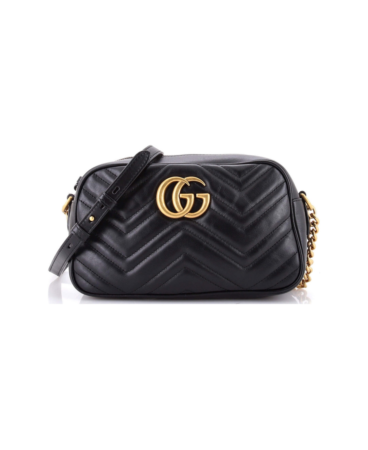 Pre-Owned Gucci Small Gg Marmont Shoulder Bag Matelasse Leather - Black