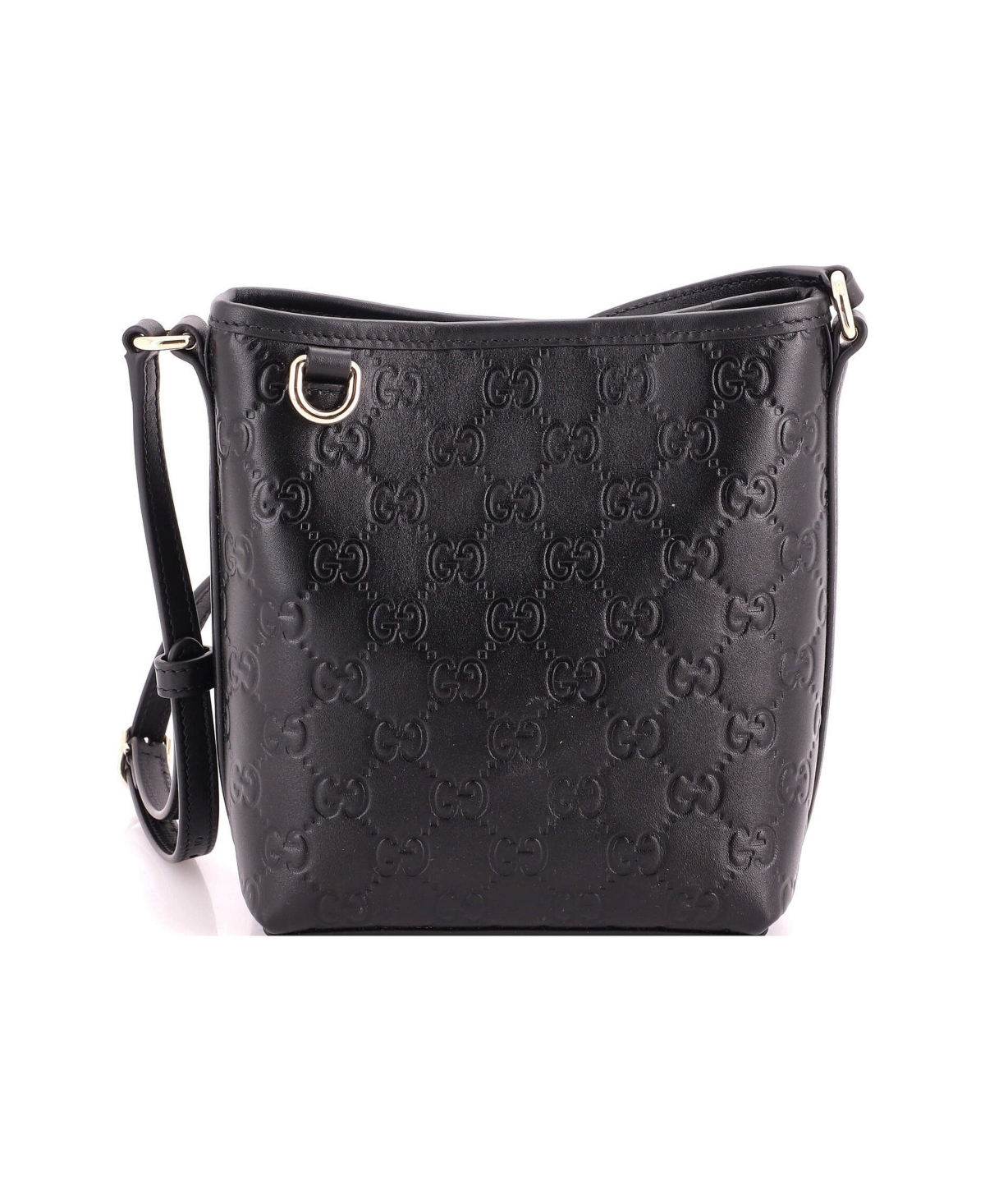 Pre-Owned Gucci Nano Gg Emblem Bucket Bag Gg Debossed Leather - Black