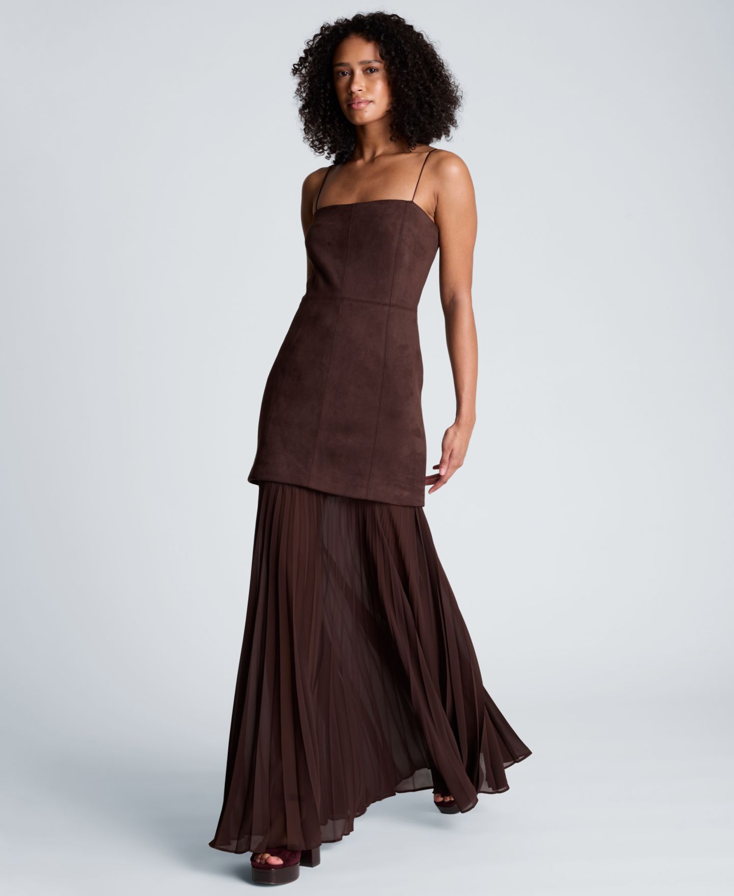 Женское платье Kenneth Cole Combo Pleated Faux Suede Midi, цвет: Коричневый — фото 3