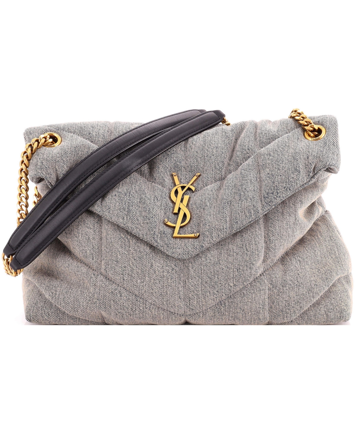 Pre-Owned Saint Laurent Medium Loulou Puffer Shoulder Bag Quilted Vintage Denim - Grey