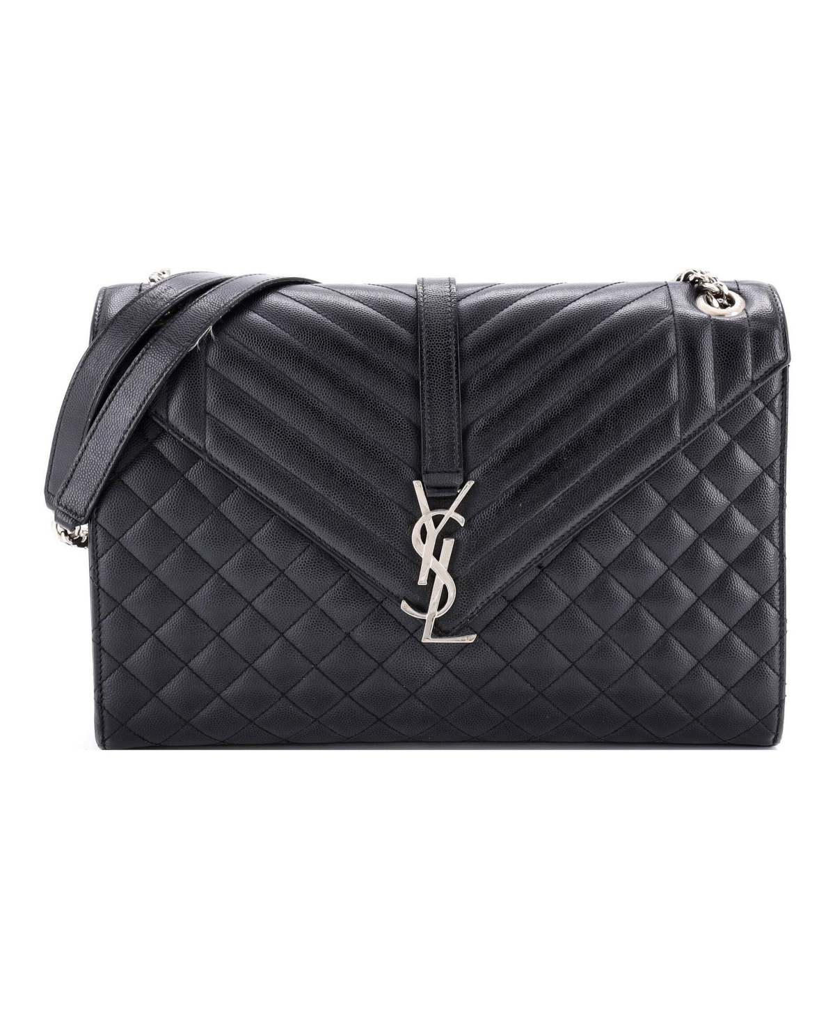 Pre-Owned Saint Laurent Large Classic Monogram Envelope Satchel Mixed Matelasse Leather - Black
