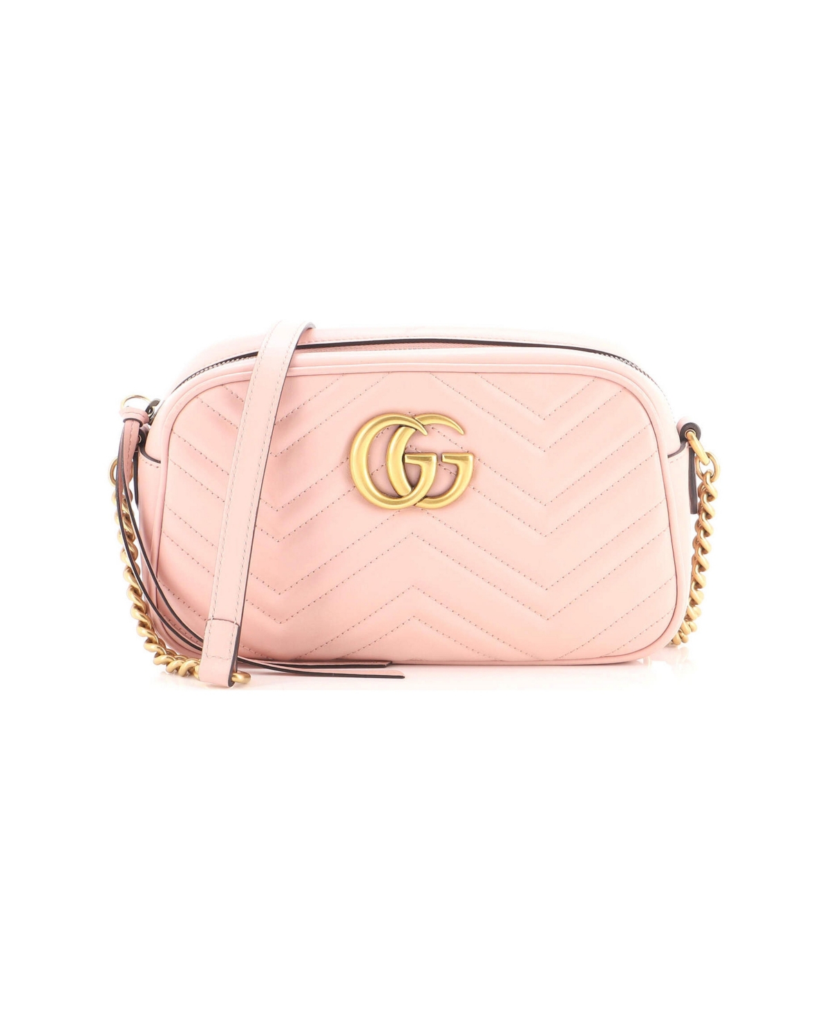 Pre-Owned Gucci Small Gg Marmont Shoulder Bag Matelasse Leather - Pink