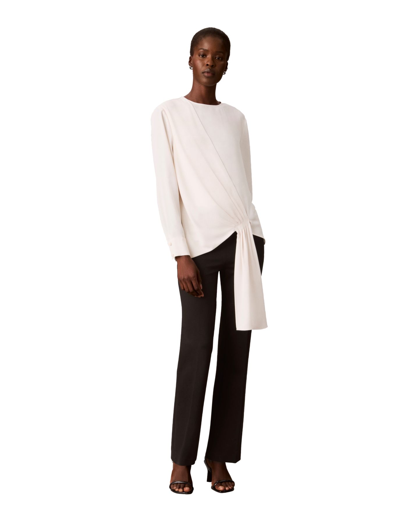Женская блузка Calvin Klein Long-Sleeve Crewneck Draped, цвет: Seasalt — фото 2