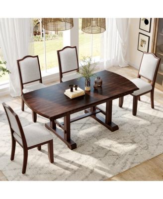  5-Piece Extendable Wood Dining Table Set with 4 Upholstered Chairs