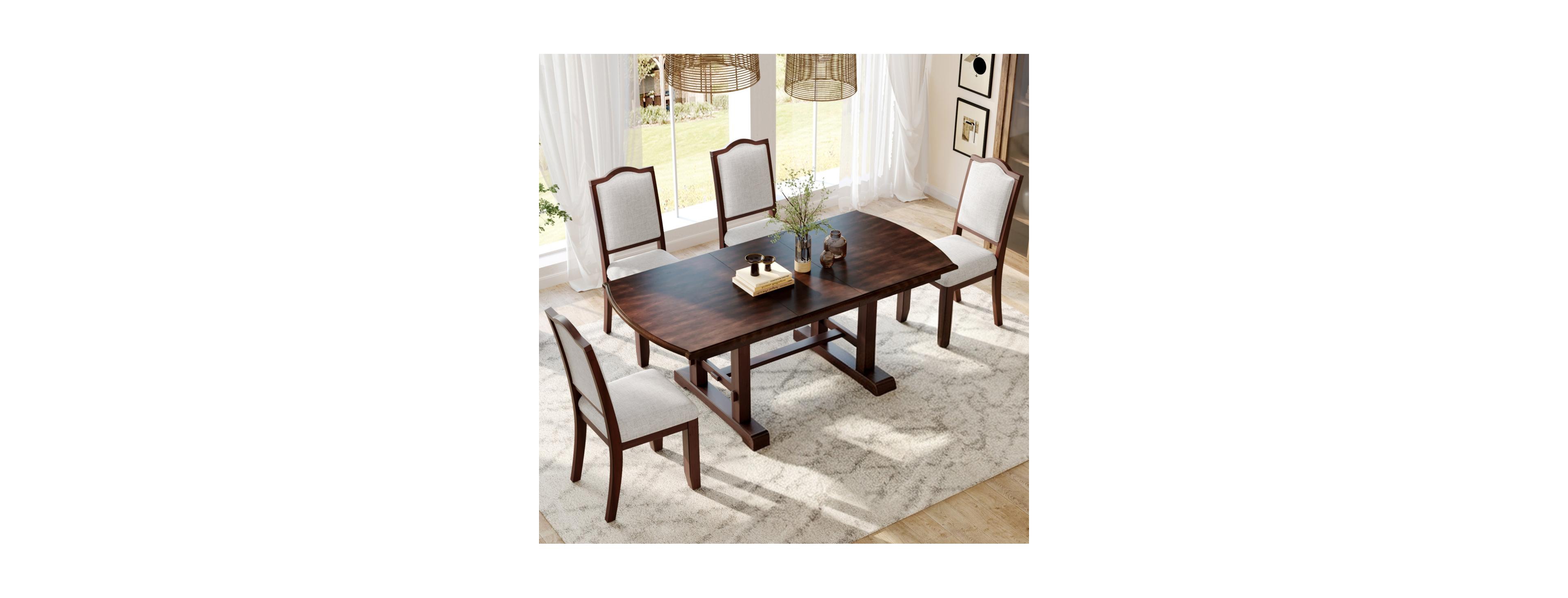 Streamdale Furniture 5-Piece Extendable Wood Dining Table Set with 4 Upholstered Chairs