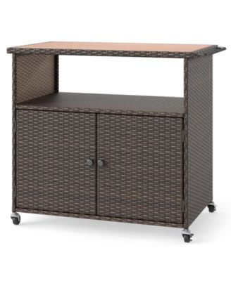 37.5 in Rolling Outdoor Storage Cabinet with Acacia Top