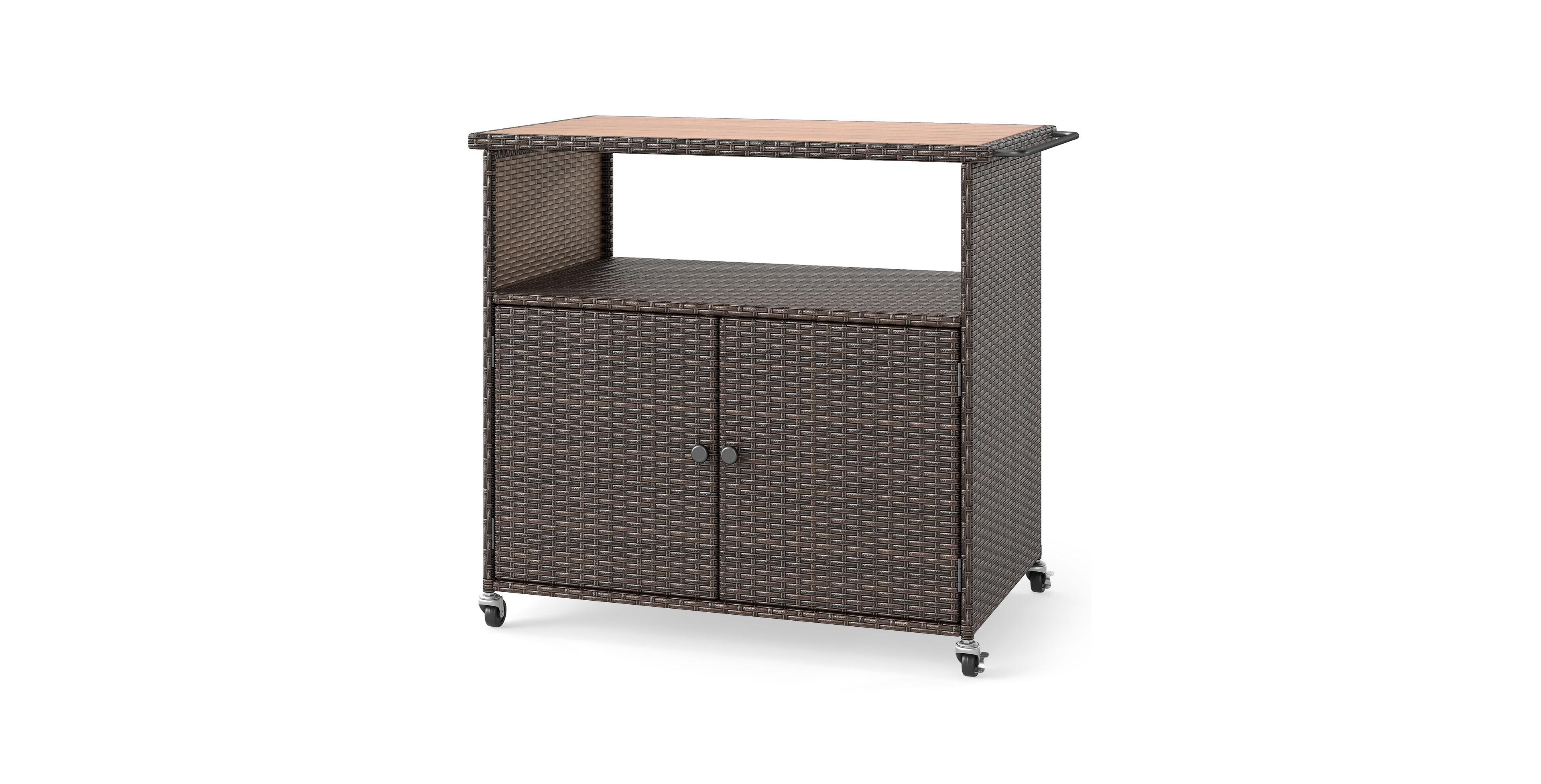 Mecale 37.5 in Rolling Outdoor Storage Cabinet with Acacia Top