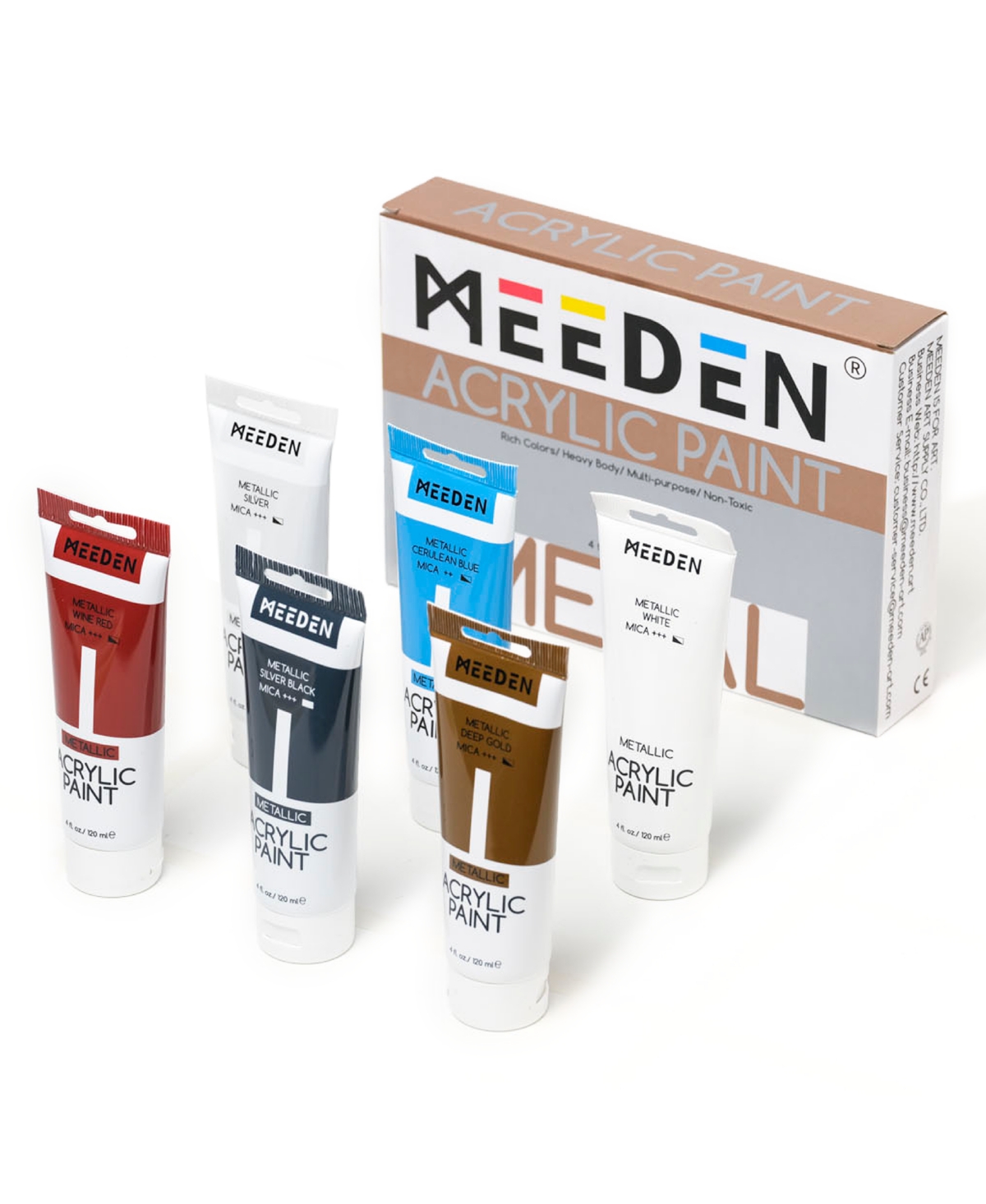 Meeden 6 color Metallic Acrylic Paint, 120 ml/4.06 oz Tubes Heavy Body Acrylic Paint Set, Rich Pigments and Craft Paints for Artists - Assorted pre-pa