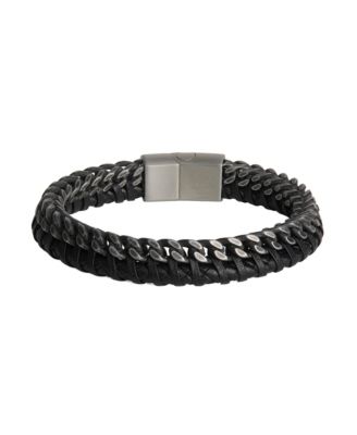 Men's Braided Leather and Stainless Steel Bracelet