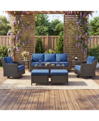 Horiz 8-Piece Patio Furniture Set Wicker Swivel Rocking Chairs Outdoor Sofa Ottomans Coffee Side Table Conversation Set