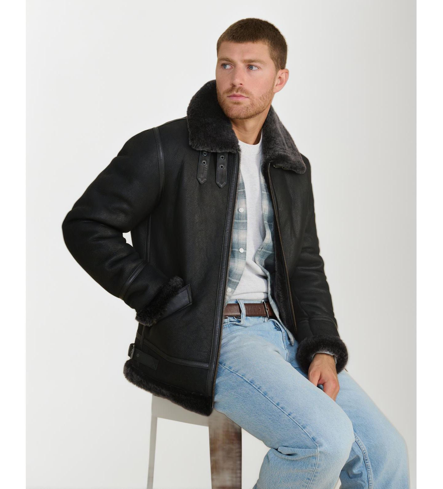 Мужская куртка Furniq UK Shearling Aviator, цвет: Чёрный — фото 4