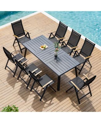 9-Piece Outdoor Aluminum Patio Dining Set with 8 Adjustable Folding Chairs