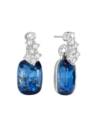 Silver-Tone Crystal Drop Stud Earrings