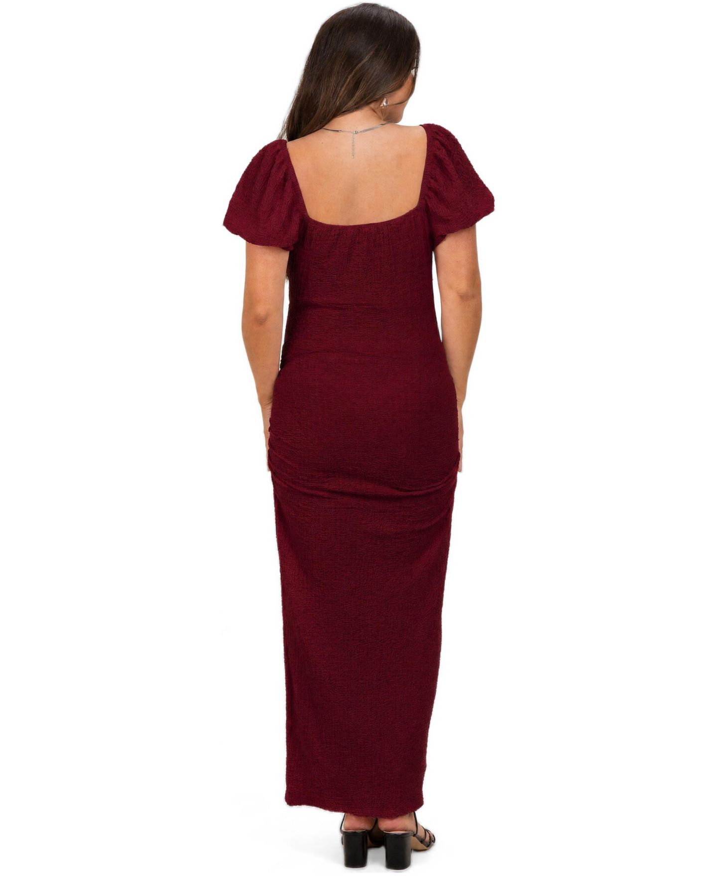 Женское платье Pinkblush Burgundy Knit Twisted Bust Short Sleeve Midi, цвет: Бордовый — фото 3