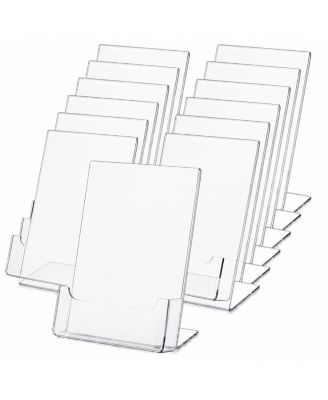 Acrylic Slanted Sign Holders With Business Card Pocket Clear Display Stands