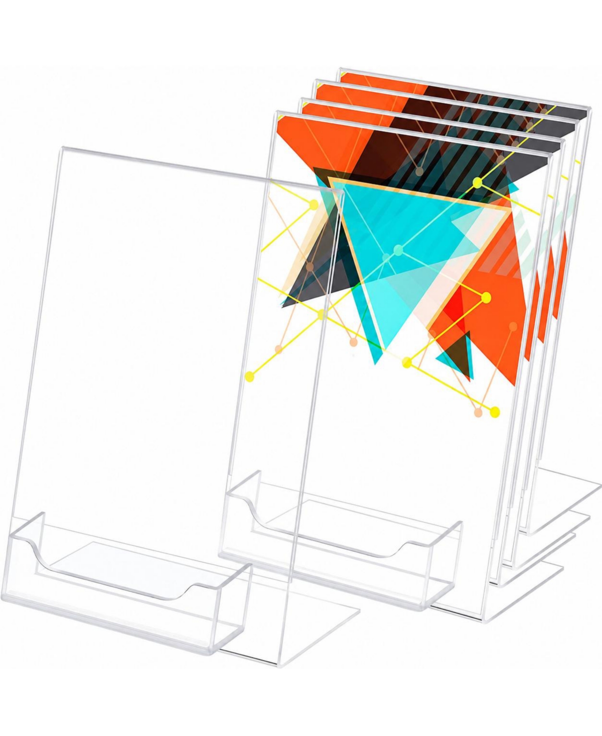 Lowking Acrylic Slanted Sign Holders With Business Card Pocket Clear Display Stands - Clear