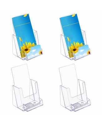4 Pack Acrylic Brochure Holder With Business Card Slot Freestanding Display Stand