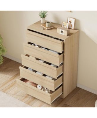 5-Drawer Wooden Tall Dresser, Modern Chest of Drawers, Wooden Handles