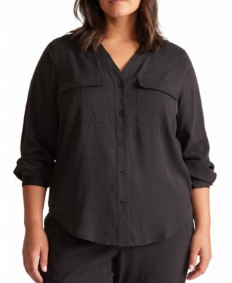 Plus Size Stretch Cupro Button-Down Blouse