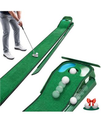 Indoor Golf Putting Mat with Ball Return Hazards Training Aid