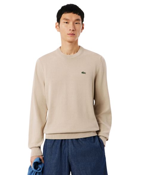 Мужской однотонный свитер Lacoste с крокодилом, цвет: Бежевый