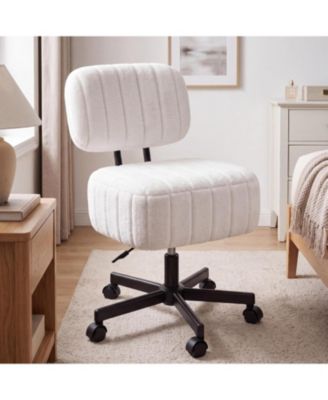 Adjustable Height Swivel Vanity Chair with Backrest, Vertical Channel Tufted Velvet Makeup Stool with Rolling Caster Base