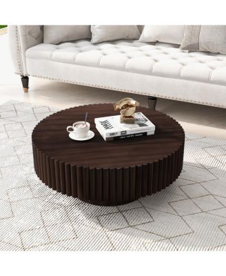 31.5" Round Wood Fluted Drum Coffee Table