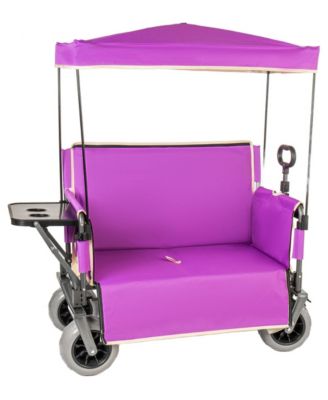 3 in 1 Collapsible Wagon Converts to Bench,Folding Wagon Cart with Canopy and Folding Tabletop,500lbs Heavy Duty 180L for Camping,Beach