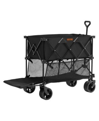 52" Extra Long Double Decker Foldable Wagon Cart,350 450lbs Heavy Duty,All Terrain Wheels for Camping Shopping Garden Outdoor Recreation