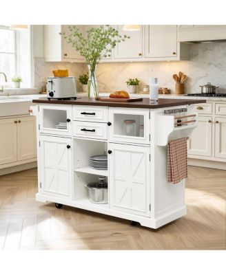 47.2" Kitchen Island Cart with Drop Leaf, Power Outlet and Storage