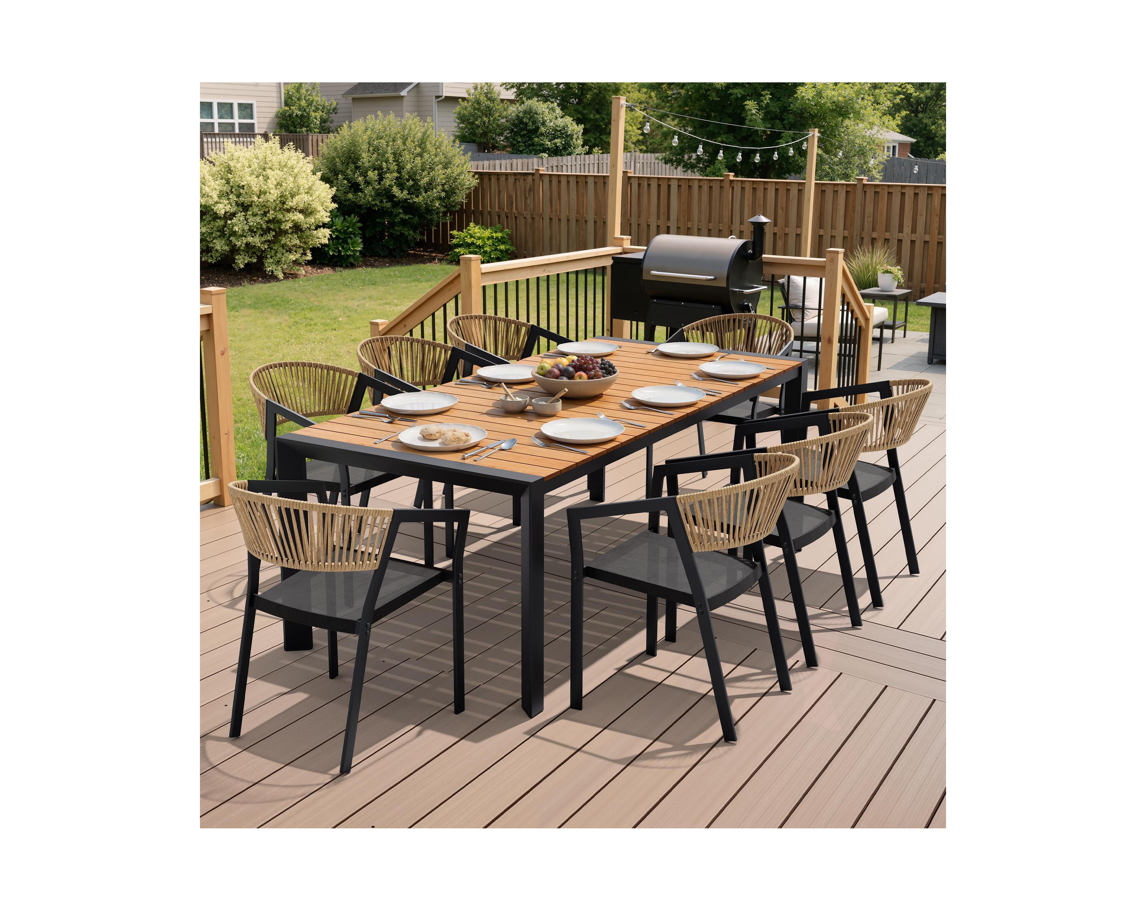 Pellebant 9-Piece Outdoor Aluminum Patio Dining Set with Wicker Stackable Chairs