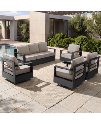 Zebrok 5-Piece Modern Aluminum Outdoor Dining Set with Four 360degree(s) Swivel Rocker Chairs, Deep Seating and Thick Cushions