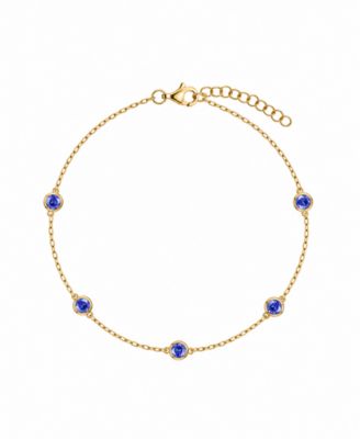 Adjustable Round Cut Gemstone Station Bracelet  in 14k Gold (Available in Tanzanite, Sapphire, Ruby, and Emerald)