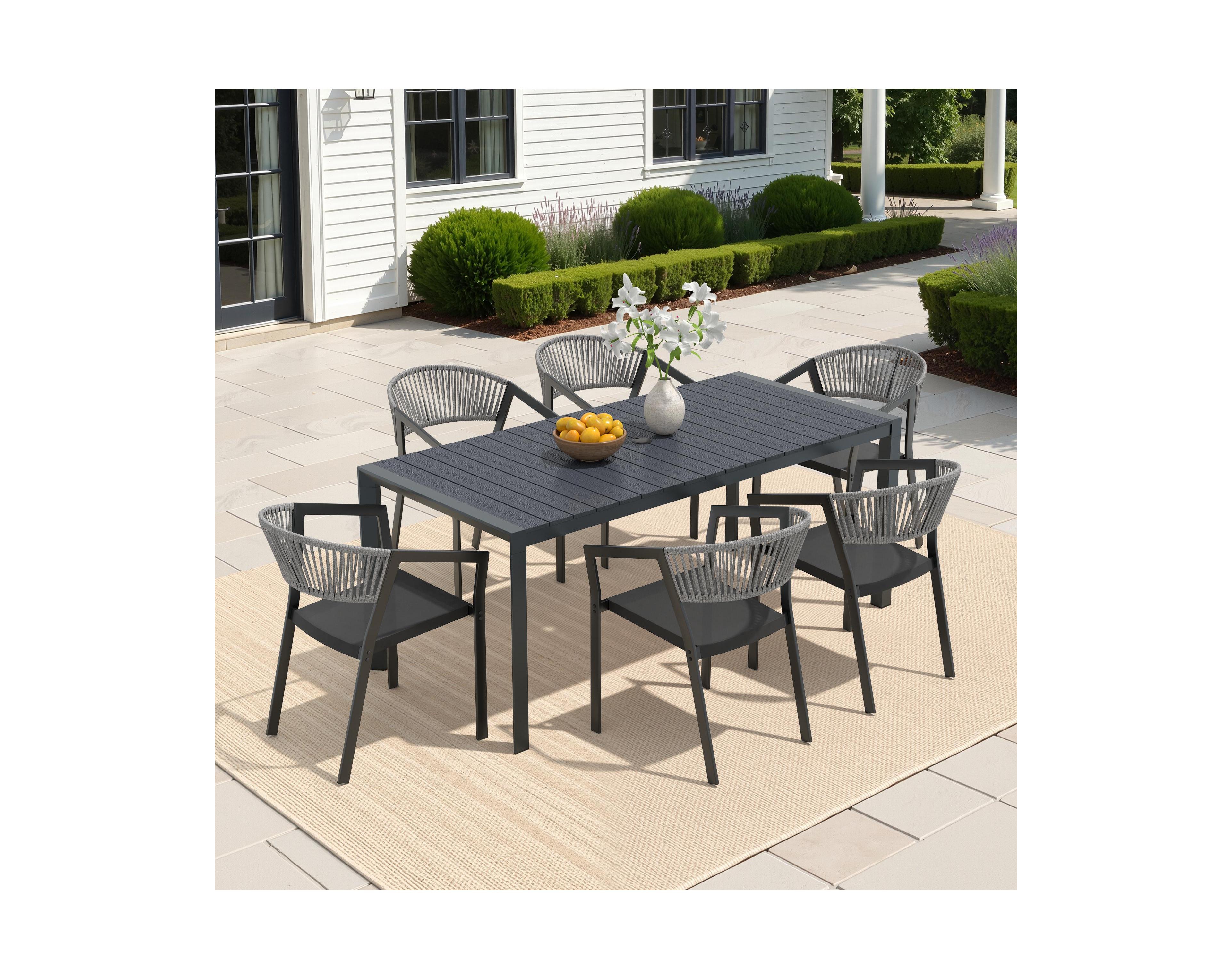 Pellebant 7-Piece Outdoor Aluminum Patio Dining Set with Wicker Stackable Chairs