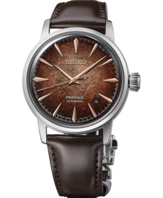 Men's Presage Cocktail Time Brown Leather Strap Watch 38.5mm