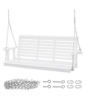 67 Inch Wood Porch Swing with Galvanized Steel Chains and Dual Cup Holders