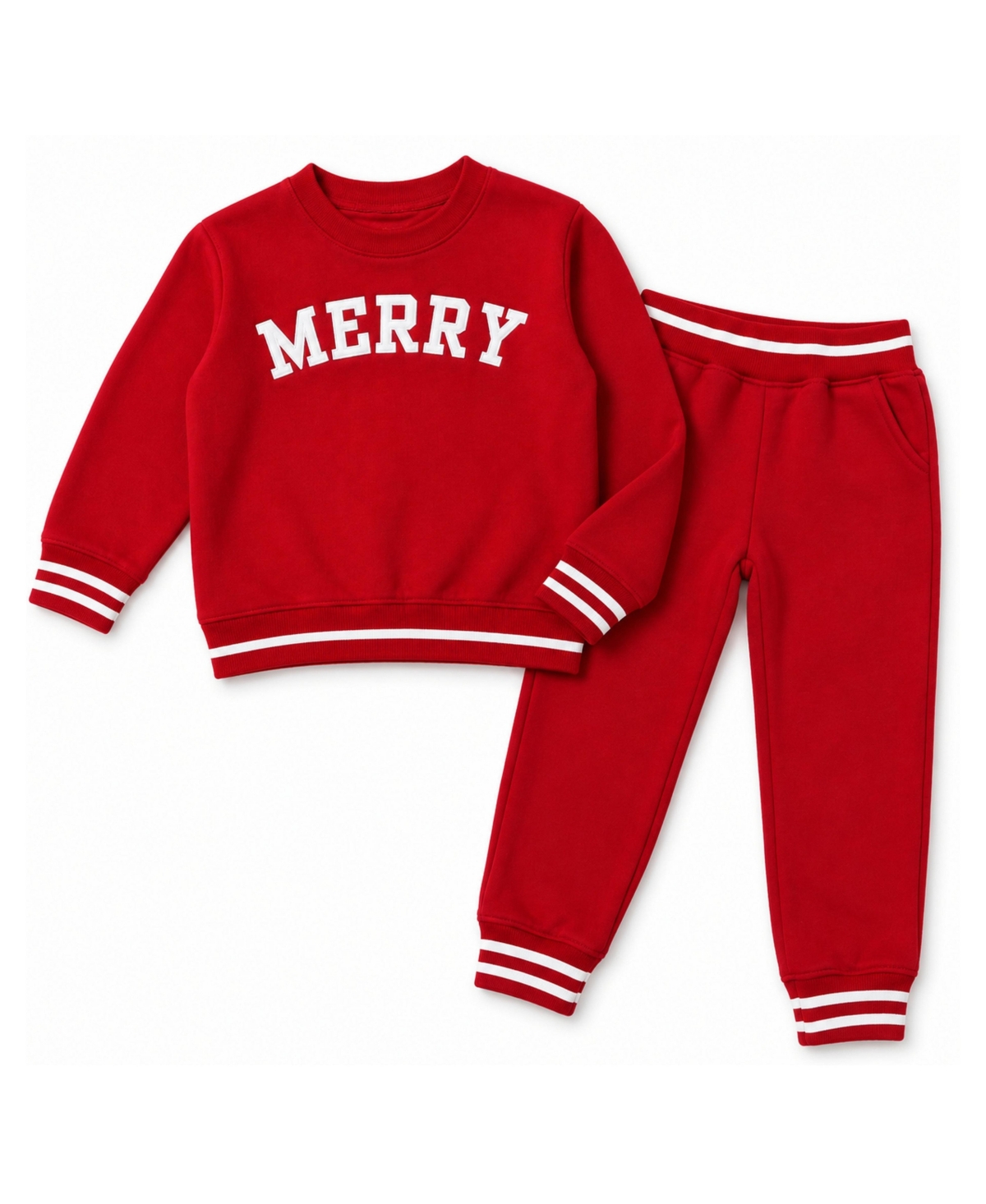 Bits & Bows Boys' and Girls' Merry Lounge Long Sleeve Sweatshirt Joggers, 2-Piece Set