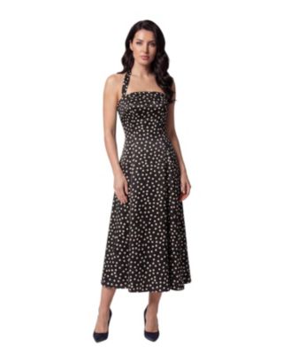 Women's Melissa Polka-Dot Corset Removable Halter Strap Midi Dress