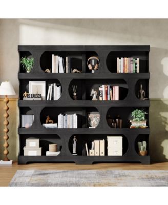 71" Tall Bookcase Set of 2, 4-Tier S-Shaped Bookshelf, L Library Bookshelf Unit for Home Office Living Room Bedroom