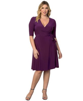 Women's Plus Size Essential Wrap Dress with 3/4 Sleeves