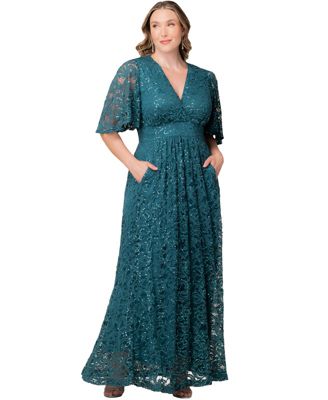 Plus Size Luminous Sequin Lace Evening Gown with Pockets