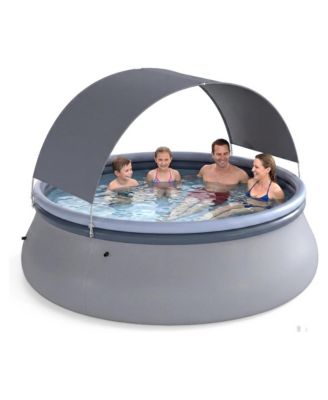 Outdoor Large Inflatable Pool, Round Blow Up Pool with Sunshade Canopy