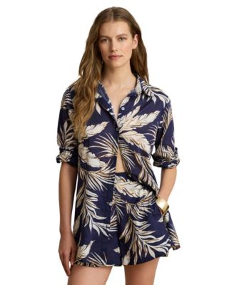Women's Printed Shirt & Short Set Cover Up, 2-Piece Set