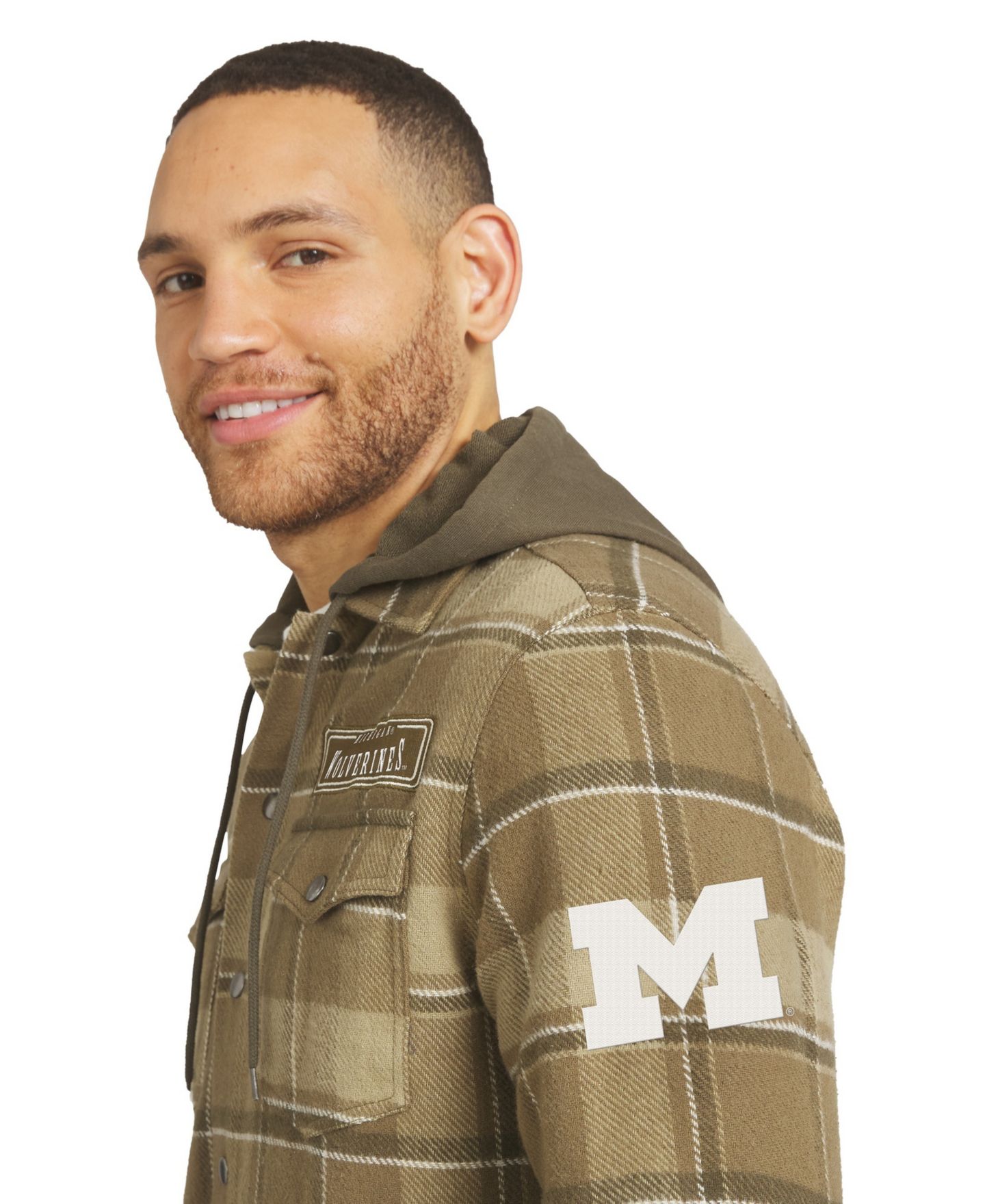 Мужские куртки Darius Rucker Collection By Fanatics Brown/Olive Michigan Wolverines Woven Hooded Full-Snap Shacket — фото 5