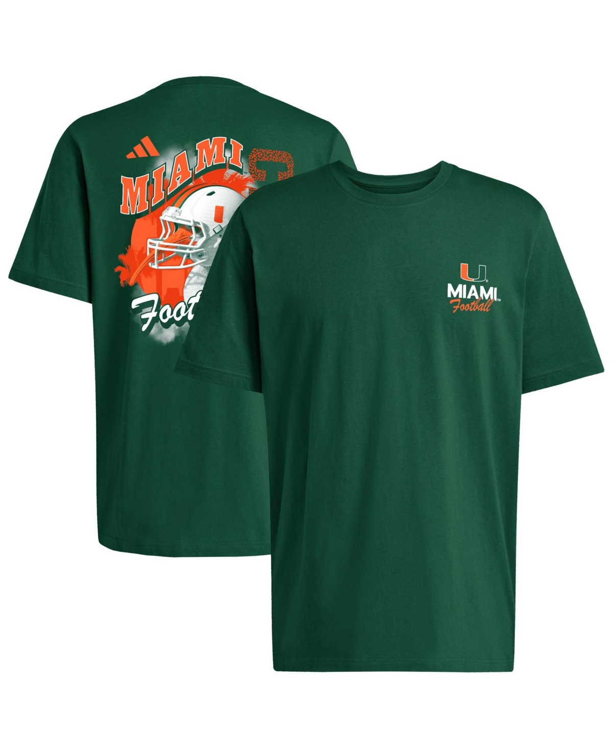 adidas Men's Green Miami Hurricanes Helmet Bird Fresh T-Shirt - Green