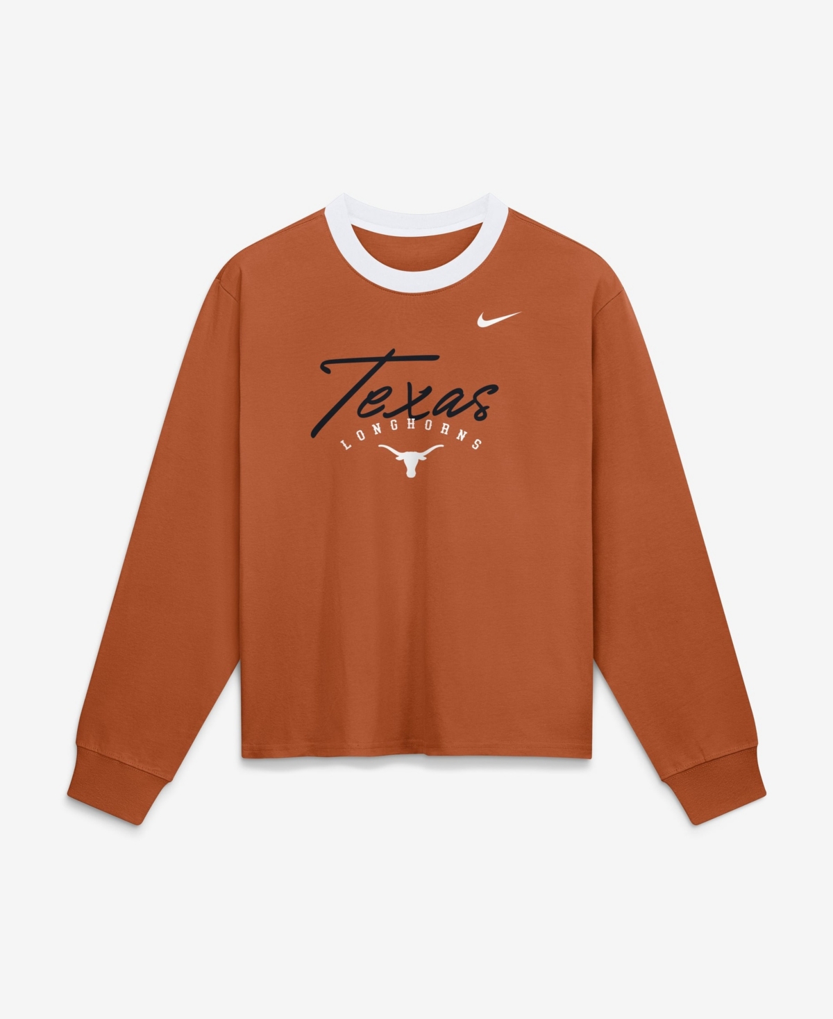 Nike Women's Texas Longhorns Texas Orange Ringer Boxy Long-Sleeve T-Shirt - Texas Orange, White