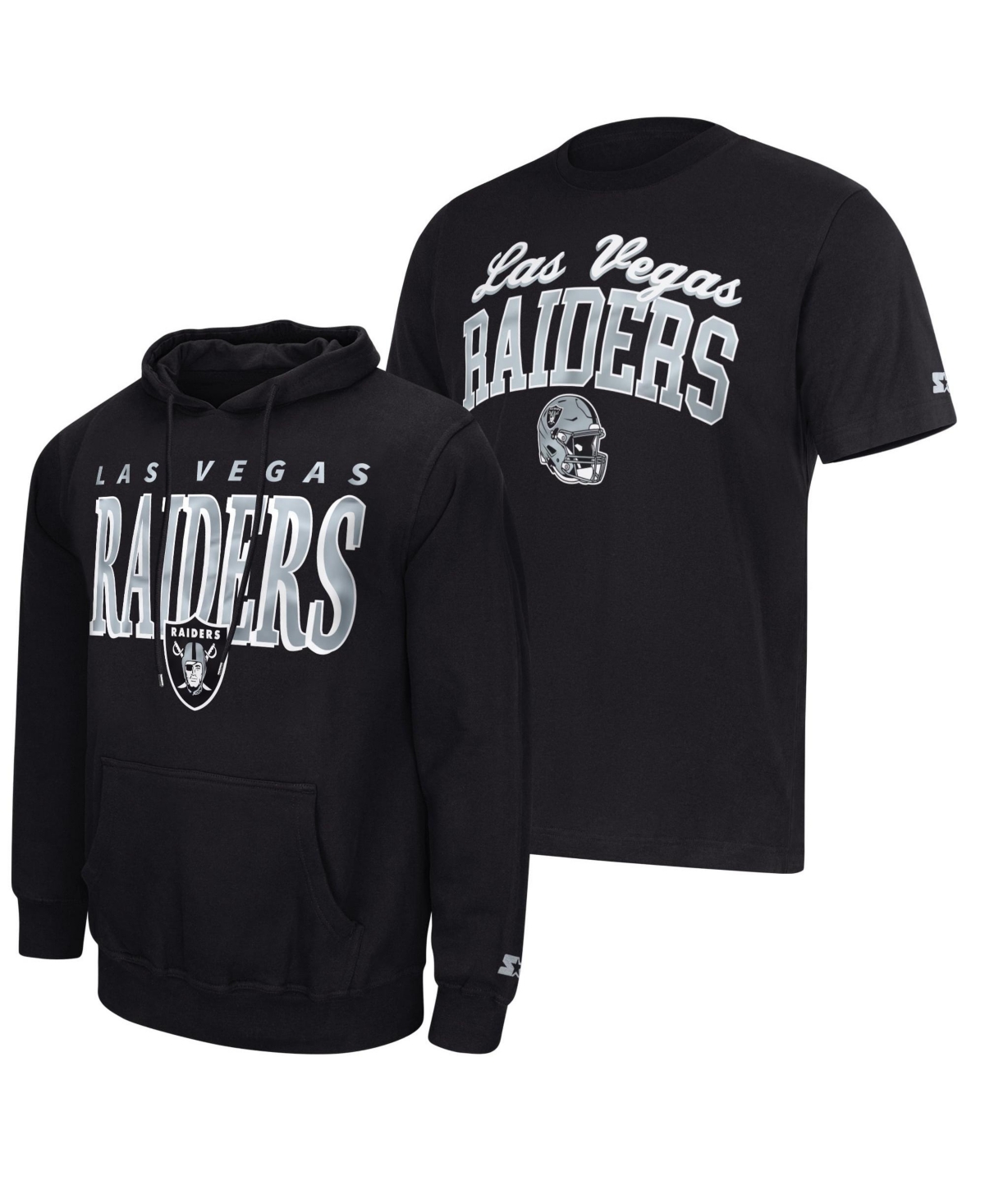 Starter Men's Black Las Vegas Raiders Logo T-Shirt and Hoodie Set - Black