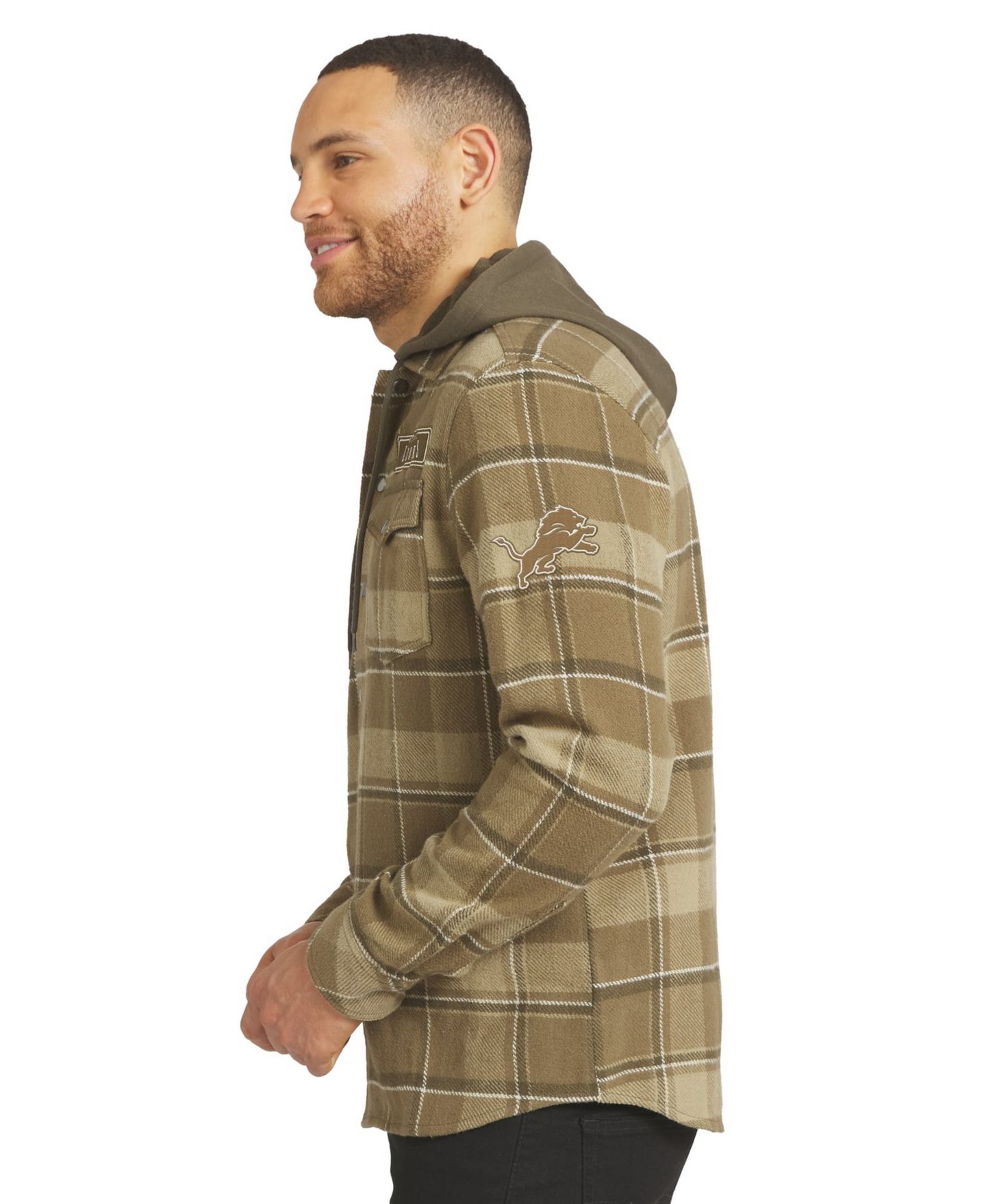 Мужские куртки Darius Rucker Collection By Fanatics Brown/Olive Detroit Lions Woven Hooded Full-Snap Shacket — фото 4