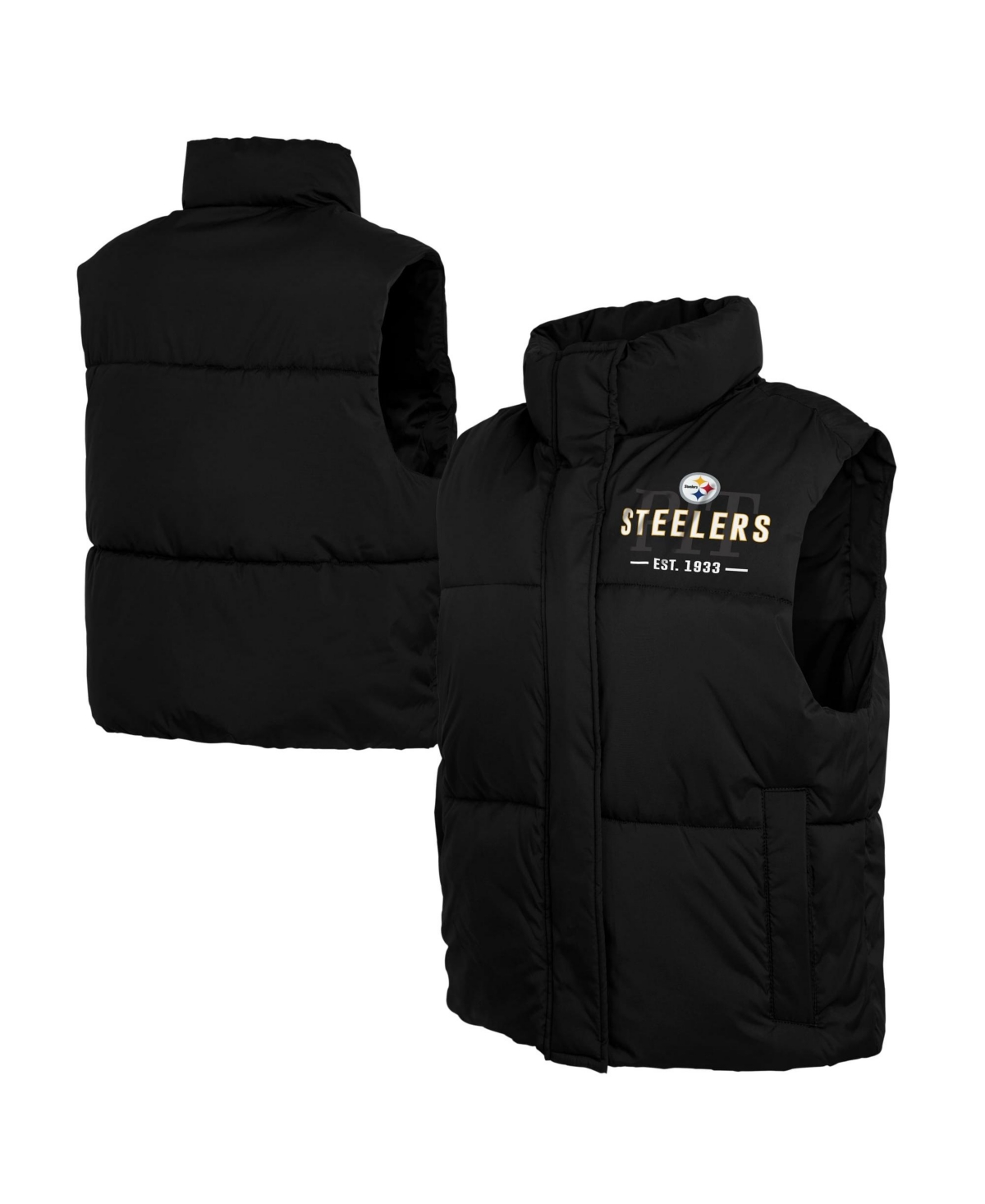 Wear by Erin Andrews Women's Black Pittsburgh Steelers Cropped Puffer Full-Zip Vest - Black